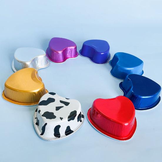 10 шт 100 мл формочки для торта в форме сердца сияющие цвета для выпечки алюминиевая фольга