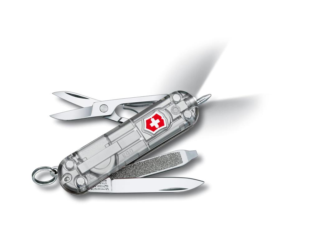 Victorinox Signature Light Silvertech Аварийная шариковая ручка-нож со светодиодом, Принадлежности, Ручка, Фонарик, 7-функциональный швейцарский мультитул 0.6226.T7