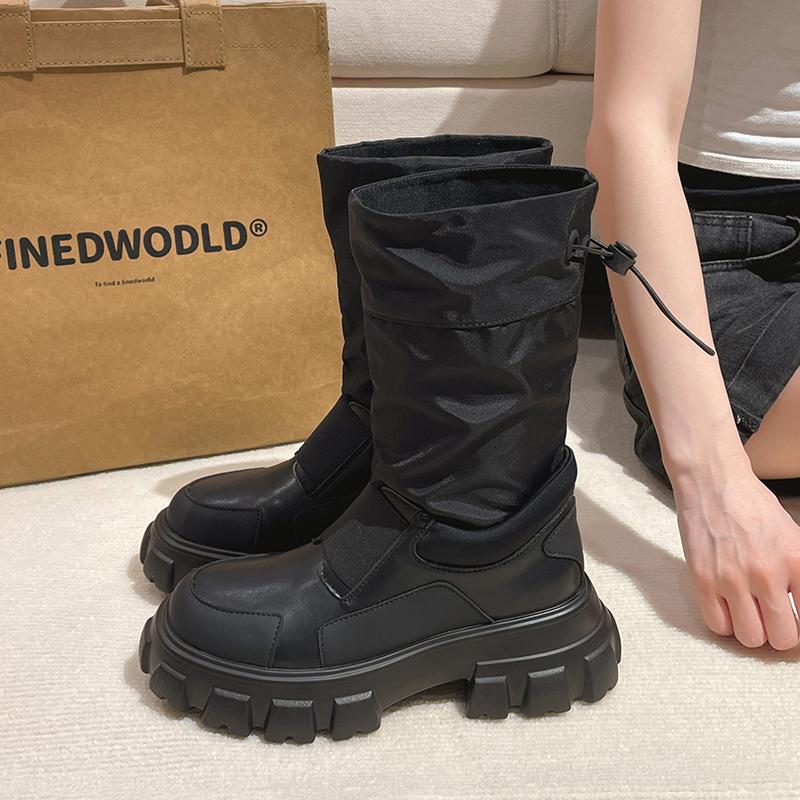 Женские ботинки 2024 года, весна и осень, модные ботинки с толстой подошвой и круглым носком, повседневная удобная женская обувь на толстой подошве, короткие ботинки