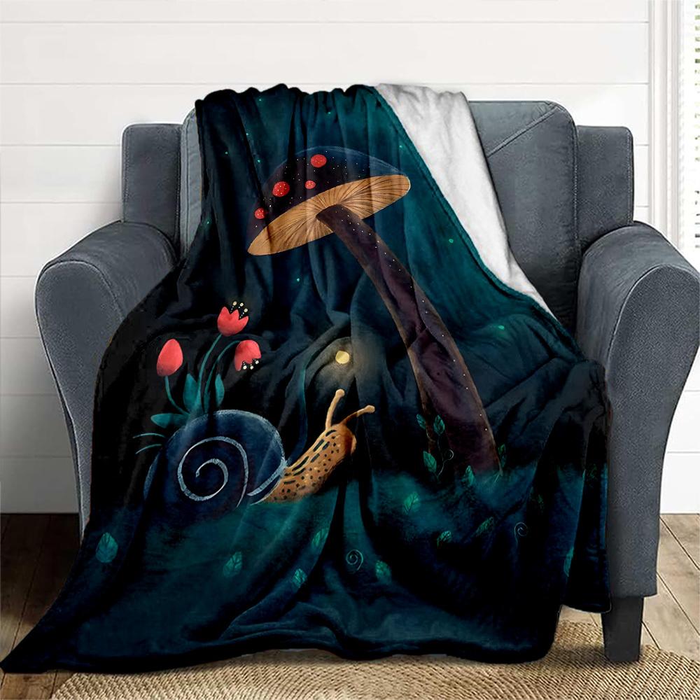 1PC Mushroom Night Outdoor Blanket Lightweight Flannel, Soft & Warm, All-Season Use for Sofa, Outdoor, Camping, Living Room, Office62
