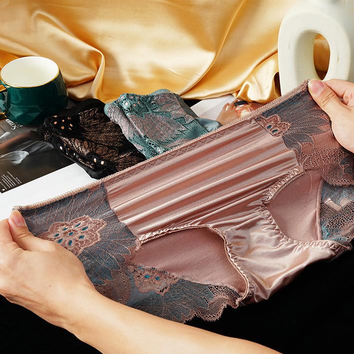 New Women Lace Flowers Panties Sexy Hollow Temptations Silk Breathable Underwear Tummy Mid Waist Butt Lift Panties Intimate Panties