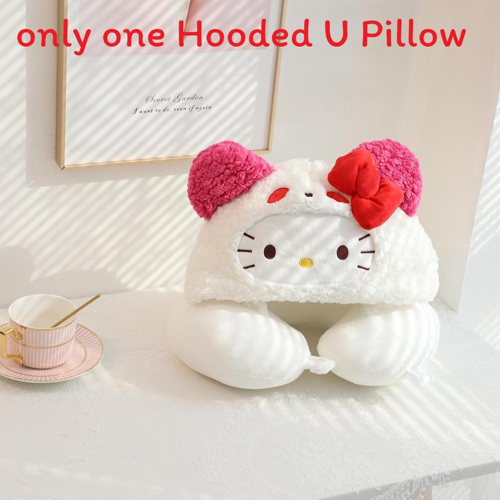 Подушка для шеи в форме буквы U Hello Kitty с милой шапочкой для путешествий и отдыха в офисе