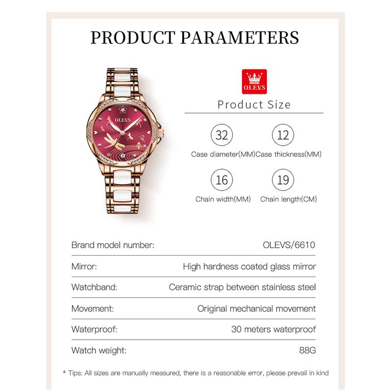 OLEVS 6610 With Gift Box Luxury Fashion Automatic Mechanical Watch Waterproof Noble Luminous Diamond Set Elegant Women's Watch
