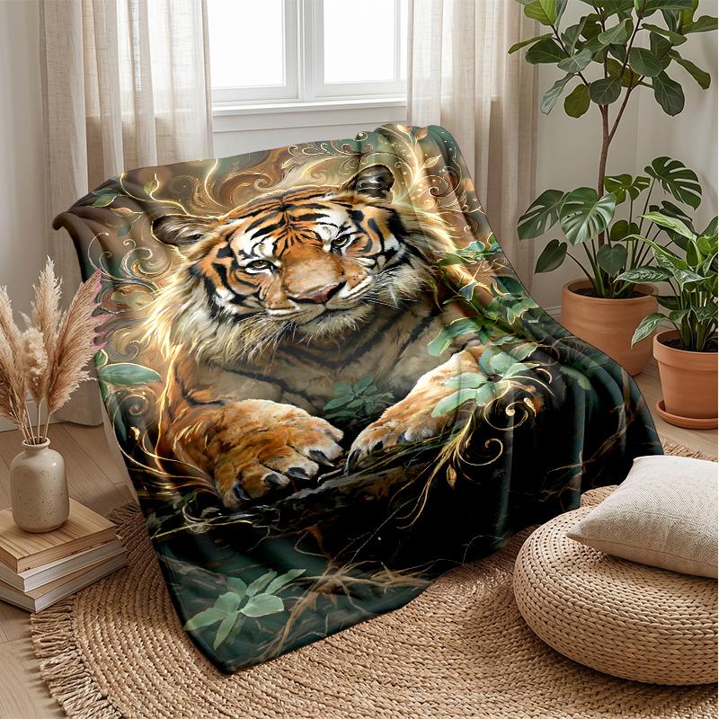 Tiger in Colorful Jungle Theme blanket Lightweight Warm Flannel Blanket Decorative Throw Blanket for Home Decoration