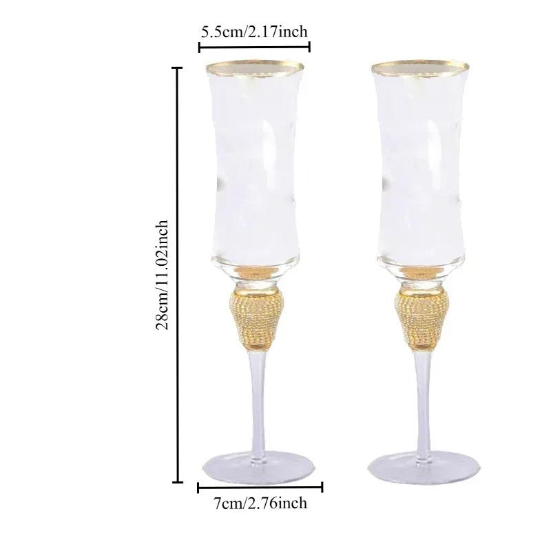 Luxury Crystal Wine Glasses Set - Diamond-Trimmed Gold Rim Stemware for Champagne, Cocktails & Elegant Home Bar Decor