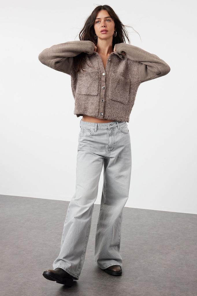 Женский модный стильный кардиган, норковый кардиган оверсайз, широкий крой, пальто с воротником-поло из букле, трикотаж, кардиган