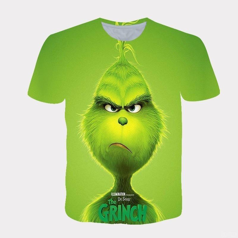 New 2025 Christmas Cartoon Green Fur Monster 3D Printed Men Short Sleeve Grinch