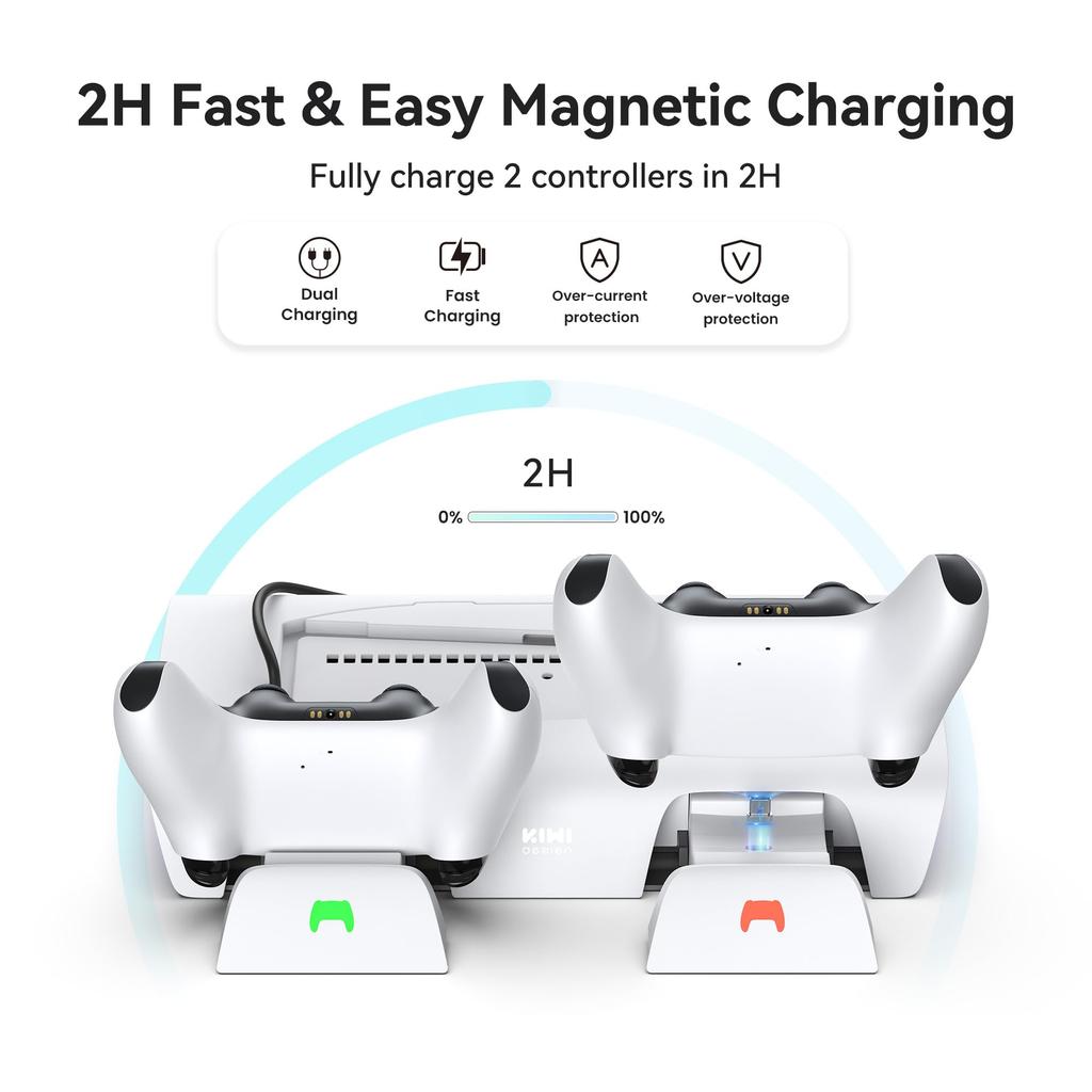 KIWI Design D3 Cooling Stand for PS5 SLIM Vertical Charging Station Controller Charging Stand with RGB Charging 2 Devices Simultaneously 8 Storage