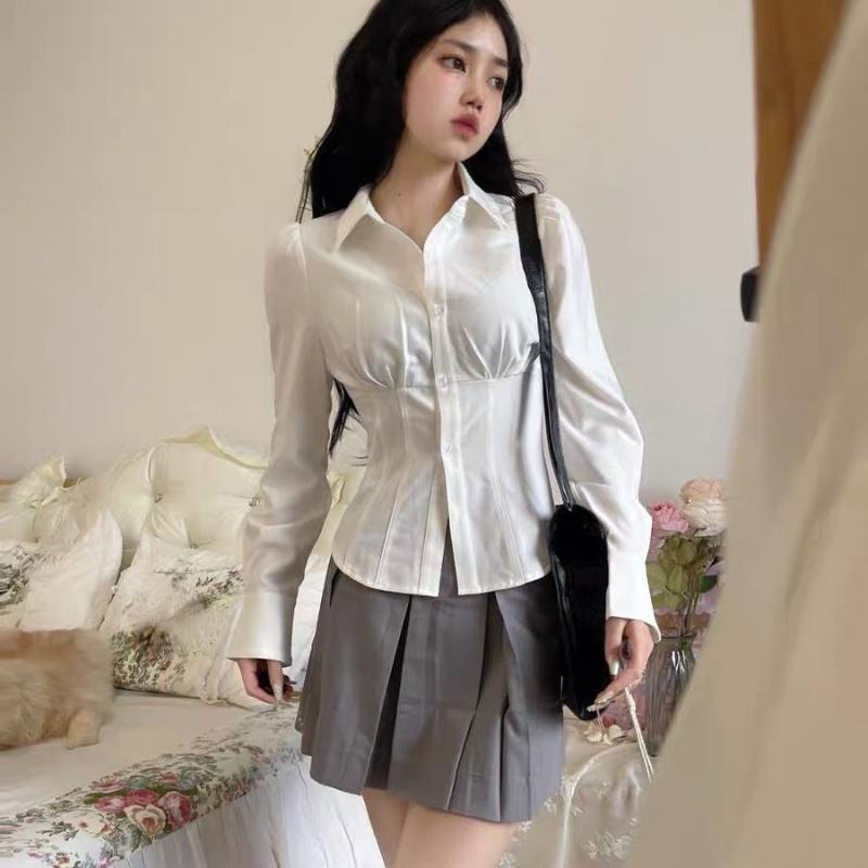 Сексуальные белые женские блузки Deeptown, туники, корейская модная рубашка, шикарная Harajuku, элегантный элегантный женский японский стиль, повседневная JK Slim