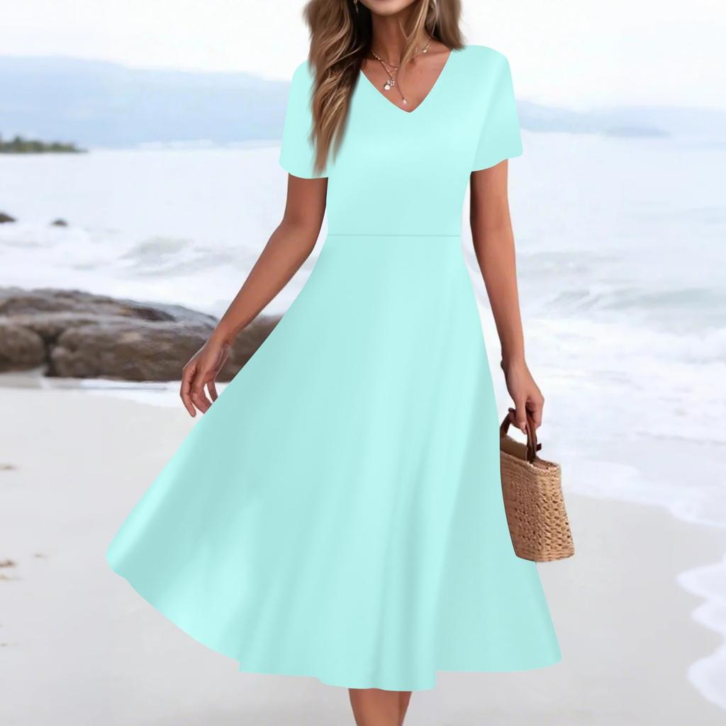 Женское летнее повседневное модное платье с принтом и карманом, коротким рукавом и V-образным вырезом