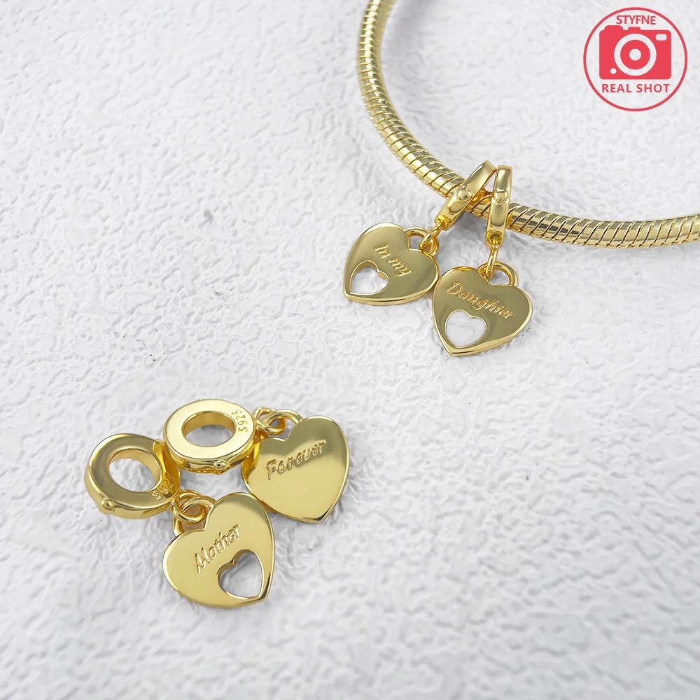 Silver S925 Heart Series Charm Gold Love Star Beads Double Dangle Charm Be Love Heart Charm for Women Diy Jewelry Gifts