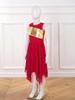 Girls Worship Liturgical Celebration Costume Color Block Sleeveless Asymmetric Hem Lyrical Dance Dress