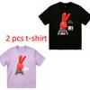 Funny Cartoon Red Eared Rabbit Print Women's T-Shirts Summer Fashion Street Outdoor Casual T-shirt Tops for Men's and Women's Tees Top