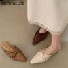 Fashion SUOJIALUN 2025 Spring New Women Slipper Fashiion Bow-knot Slip On Ladies Elegant Slip On Mules Shoes Soft Flat Heel Dress Sandal