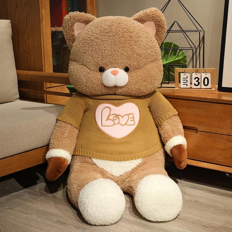 Большая плюшевая игрушка кошка в одежде, кукла кошка, детская успокаивающая тряпичная кукла, подарок на день рождения для девочки