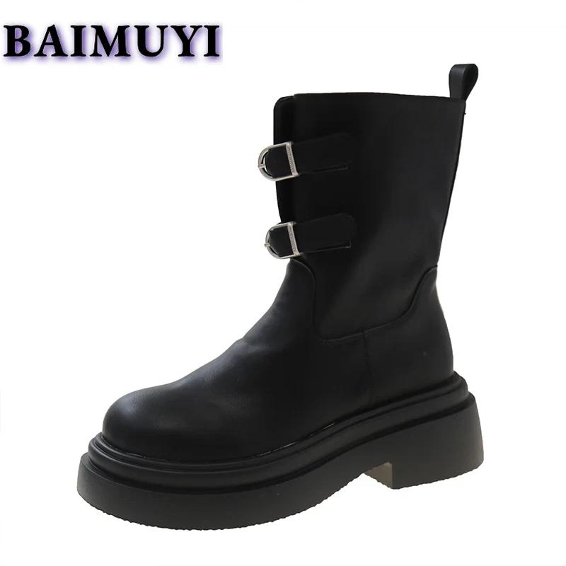 Женские ботильоны на платформе, туфли на среднем каблуке, тренд 2025 года, дизайнерские повседневные ботинки Chelsea на толстой подошве, новые туфли-лодочки в стиле готика-панк Mujer Botas