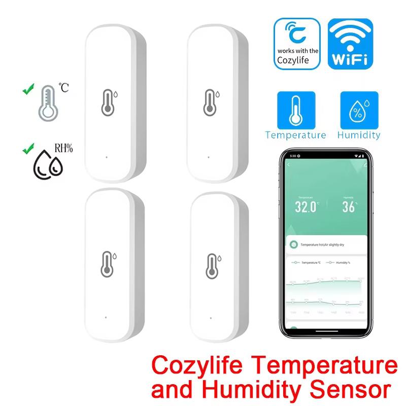 1-4 шт. Tuya Zigbee/Cozylife WiFi Датчик температуры и влажности Мониторинг в реальном времени Удаленный мониторинг через приложение Голосовые оповещения Alexa Google Assistant