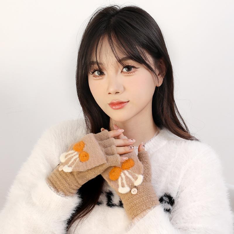 Любовь перчатки без пальцев флип зимние женские милые холодные и теплые шерстяные с открытыми пальцами половина студенческие для письма AY