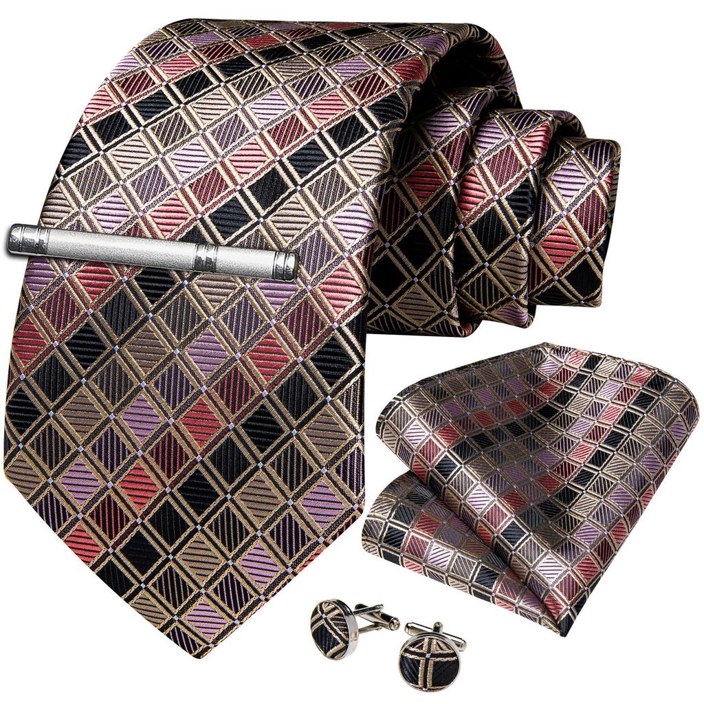 Набор для Мужчин: клетчатый галстук 8,5 см, клип и запонки в клетку