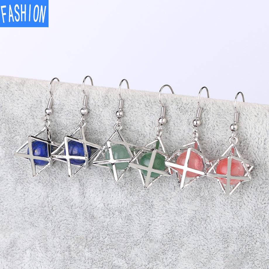 Серьги Melcaba Jewelry полые шестиконечные звезды клетка натуральный кристалл преувеличенные серьги женские серьги