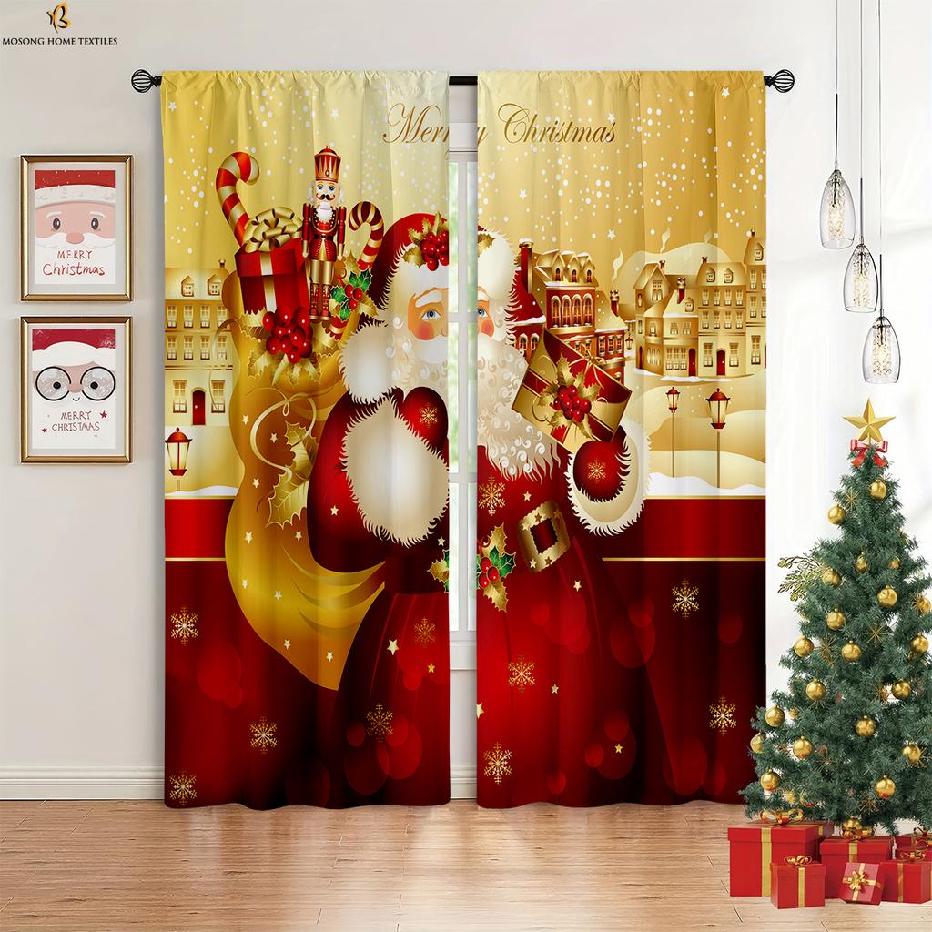 Винтажная Рождественская елка Снеговик 3D Печать занавеска полиэфирное волокно рождественский праздник украшение занавеска 2 шт.