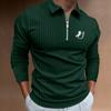 Men Casual Long Sleeve Zipper Stripe Polo Shirt .