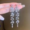 Exquisite Fashion Long Leaf Drop Dangle Earrings for Women Bridal Wedding Fine Jewelry Gift