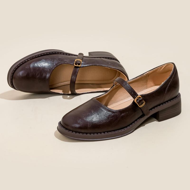 Модные туфли Мэри Джейн Женская обувь Круглый носок Балетки Весна и Осень Новая Мода Ремешок с пряжкой Неглубокий вырез Низкий каблук Лоферы Женские балетки