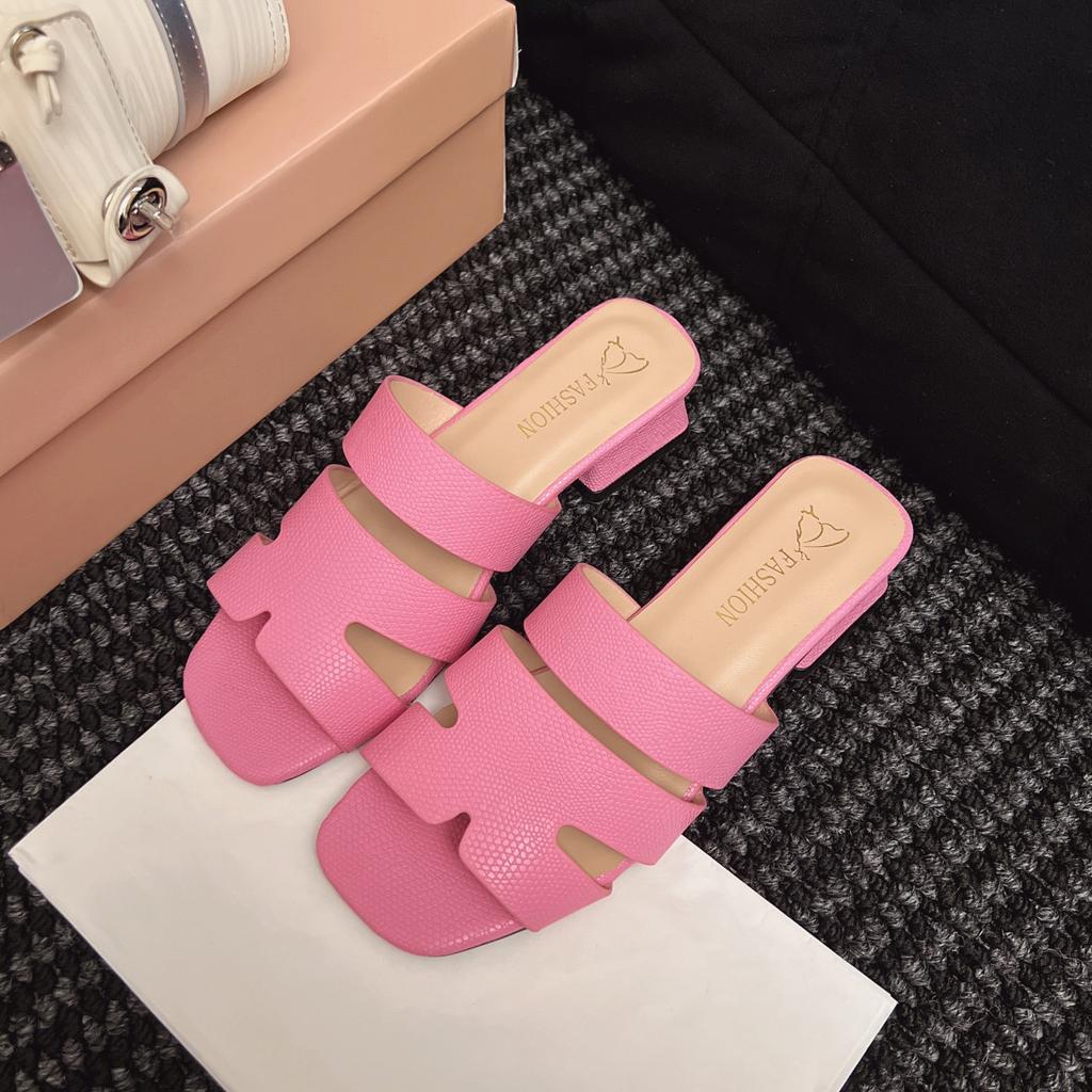 Французские сандалии на толстом каблуке, женские летние верхние туфли, модные туфли на среднем каблуке, большого размера, одно слово, перетаскивание