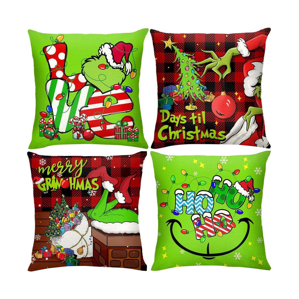 4PCS Christmas Happy Throw Pillow Cover, 18 X 18 Inch, Winter Holiday Cushion Cover Sofa Decor