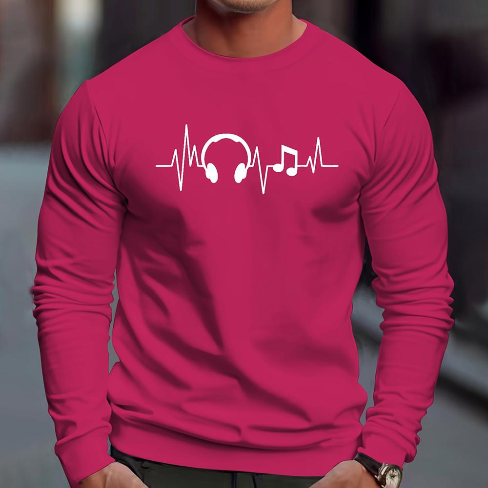 Мужская осенняя повседневная футболка с длинным рукавом и круглым вырезом 2023 года, новые мужские спортивные топы с 3D-цифровой музыкальной печатью, зимняя нижняя рубашка