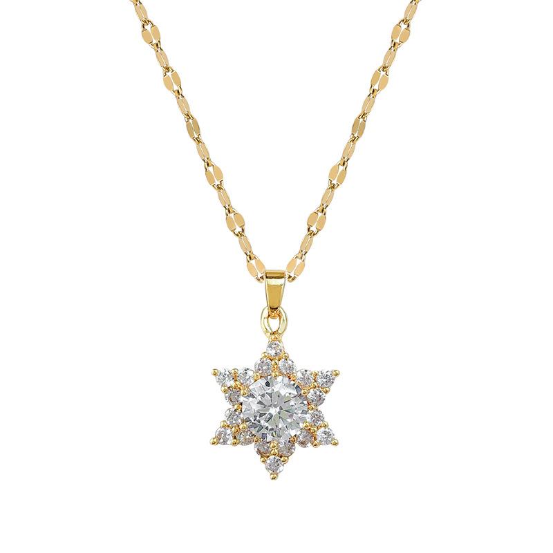 Micro-Inlaid Light Luxury Zircon Snowflake Cute Exquisite Micro-Inlaid Necklace Women'S Fashion Trend Collarbone Chain Manufacturer