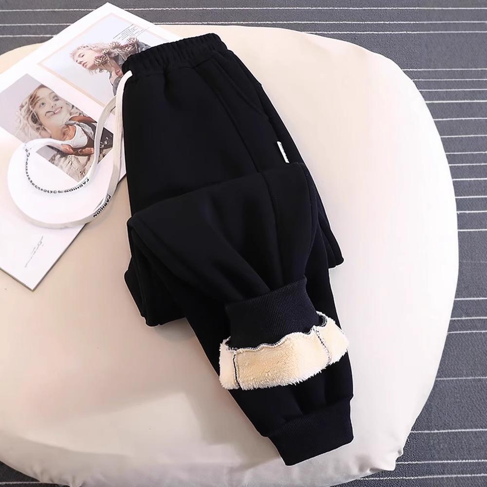 Женские спортивные штаны на флисовой подкладке из овечьей шерсти - Толстые, теплые, с манжетами джоггеры для осени/зимы 2024