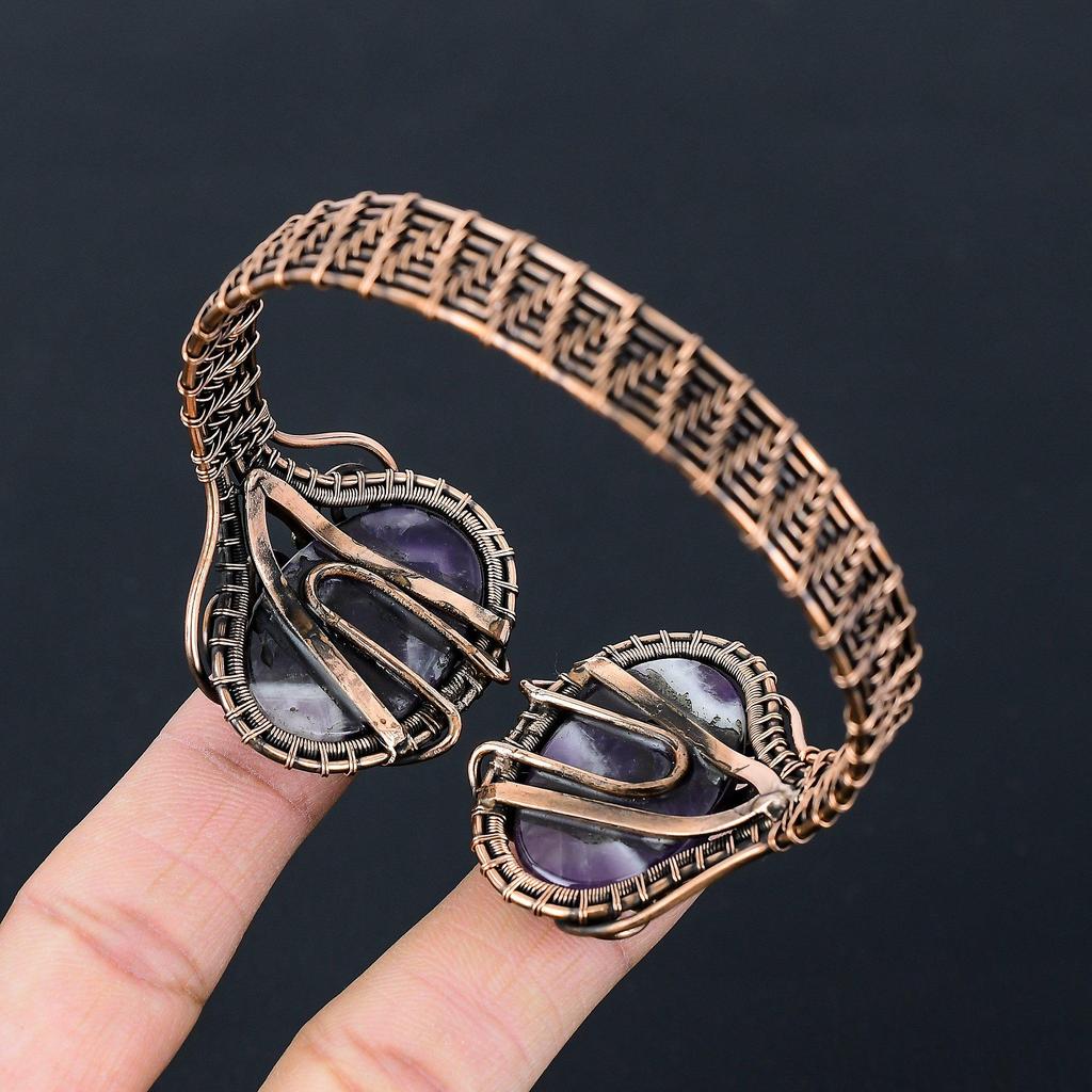 Элегантный аметист, драгоценный камень, чистая медная проволока, завернутая в манжеты/браслет ручной работы, регулируемые ювелирные изделия
