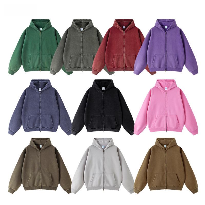 TILANI Men's Washed Retro Batik Zipper Hoodie Cardigan