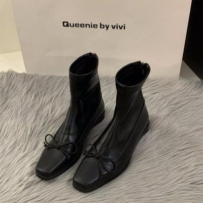 Модные женские облегающие короткие ботинки с застежкой-молнией сзади, создающие эффект элегантной модной женской обуви, обувь на низком каблуке