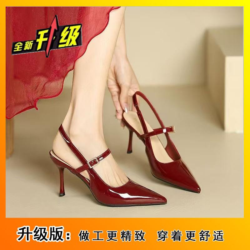 Temperament Pointed High Heels Bag Head Sandals 2025 Spring and Autumn New French Stiletto Black Fairy Shoes Single Shoes