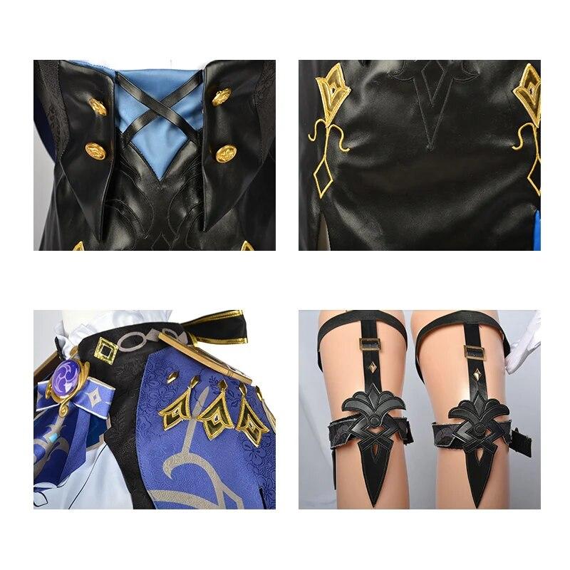 Clorinde Косплей Костюм Игра Genshin Impact Clorinde Косплей Женское Платье Для Девочек Fontaine Clorinde Косплей Платье Парик Хэллоуин