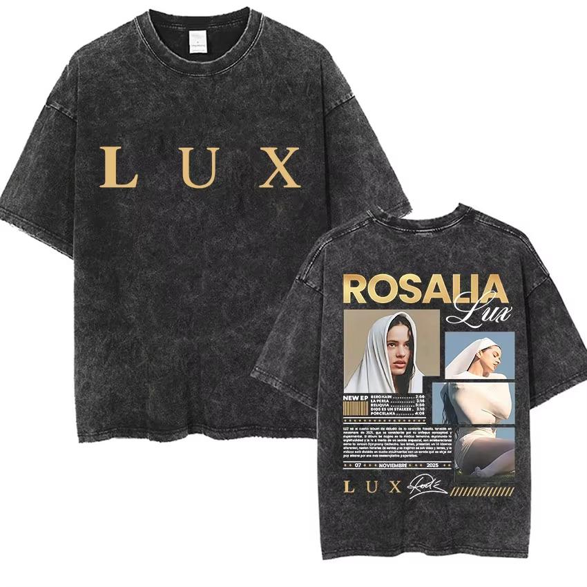 Hot Sale Rosalia Lux New Album Poster Print T-Shirt Men Women Vintage Washed Cotton Loose Casual Oversized Streetwear Harajuku Fashion Summer New Tee