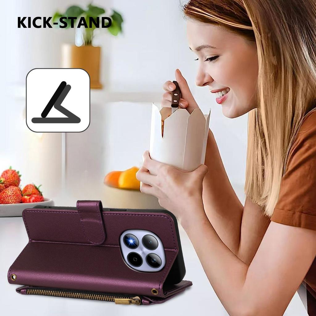 Для Xiaomi Redmi Note 15 Pro 4G (Глобальный) Кожаный чехол с цветочным тиснением в виде бабочки, кошелек на молнии, подставка, крышка с ремешком на запястье