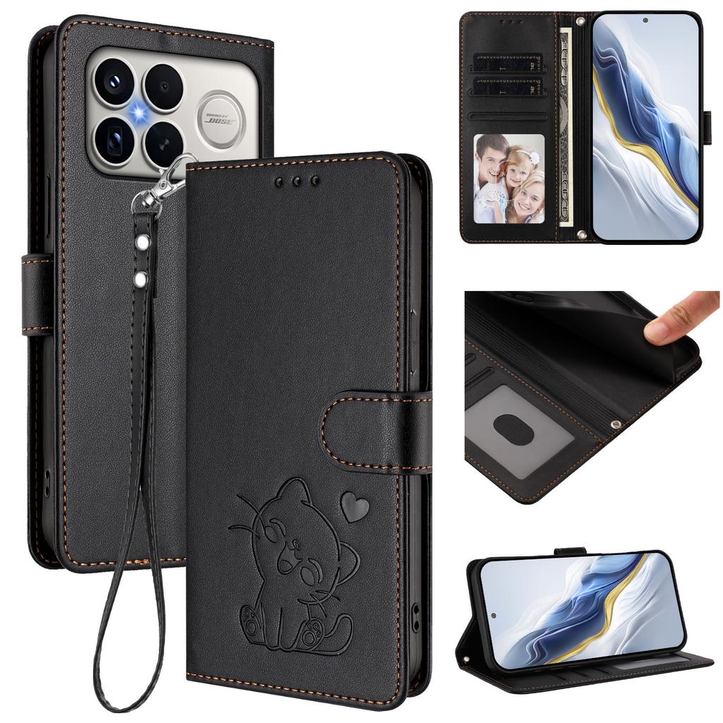 For Xiaomi Redmi K90 Pro Max 5G Wallet Case with Wrist Strap Love Cat Pattern Imprint Leather Phone Cover