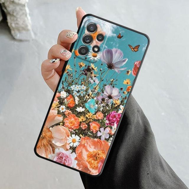Чехол с зелеными побегами розы и тюльпанов для Samsung Galaxy A14 A73 A53 A71 A51 A31 A33 A22 A12 A21s A13 A32 A52s A72 A52 A23