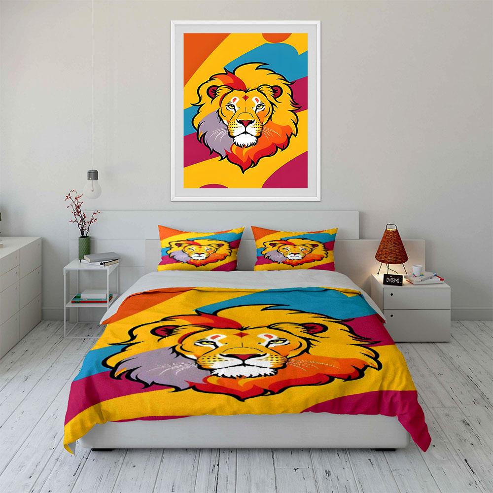 Colorful lion face motif. Bedding sets Duvet cover sets Duvet covers Pillowcases(1*Duvet Cover 2*Pillowcases without duvet insert)