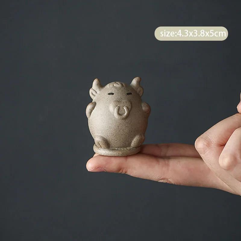 1Pc Chinese Zodiac Pottery Small Tea Pet Handmade Sculpture Crafts Animal Statue Ornaments Tea Figurine Decoration Tea Set Decor