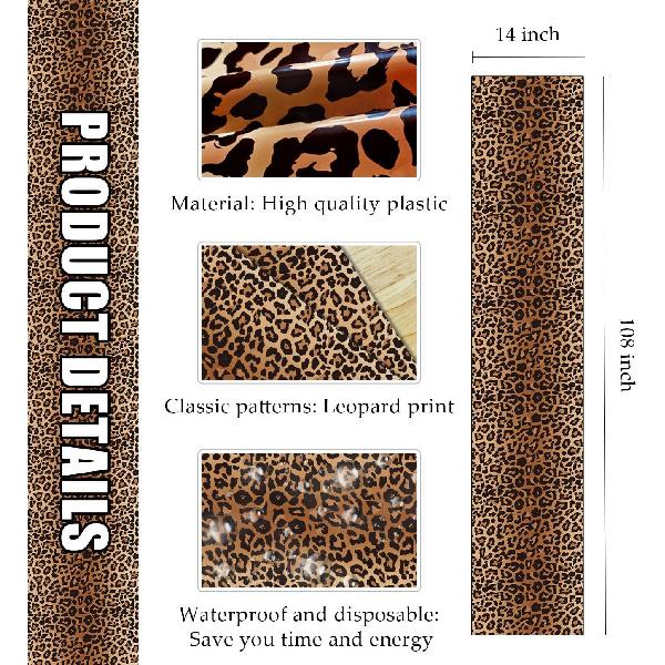 6 PCS Leopard Print Table Runner 14 x 108 Plastic Table Runner for Leopard Theme Party Birthday Baby Shower Disposable Tables Runner