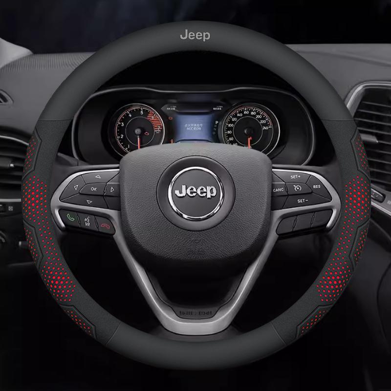 CNE1 Car Carbon Fiber Leather AntiSlip Steering Wheel Cover Jeep Grand Cherokee Wrangler Renegade Patriot Commander Compass Gladiator