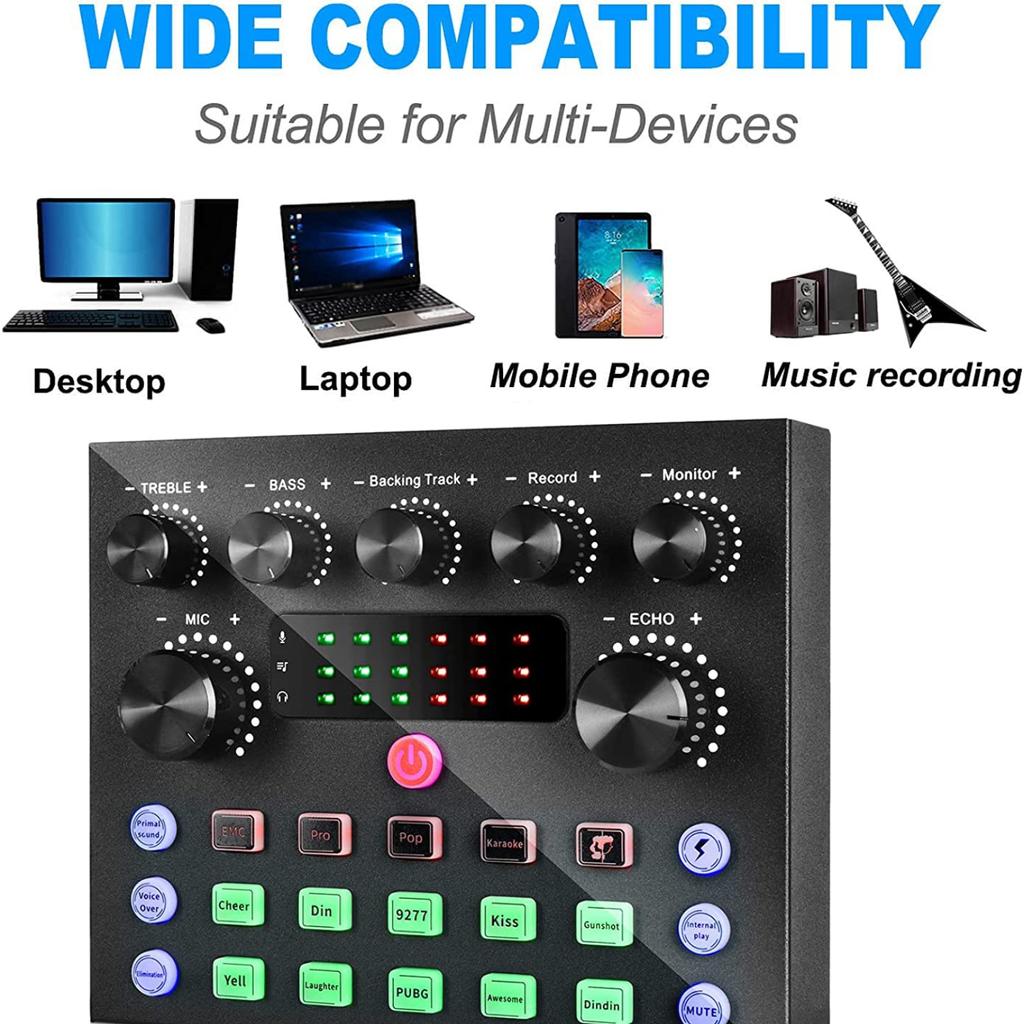 V8S Live Sound Card, Voice Changer Device for PS4/Xbox/Phone/iPad/Computer, Sound Card with More Sound Effect