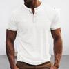 Summer Men T-shirt Loose Fit American Style Short Sleeve Buttoned Round Neck Top Solid Color Casual Daily Top