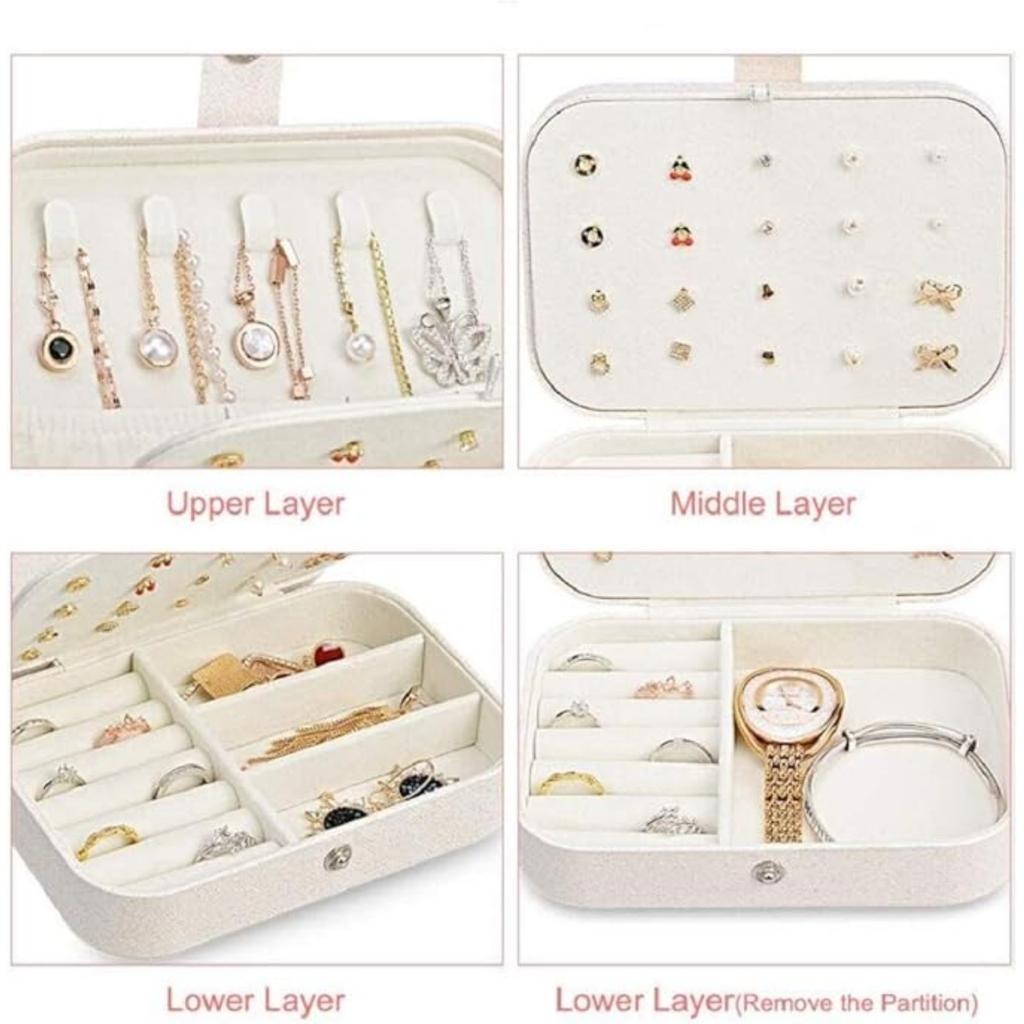 Small Travel Jewelry Box for Women Girls, Jewelry Organizer Storage for Earrings Rings Necklaces Bracelets, Double Layer Jewelry Case PU Leather