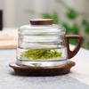 Teapot Coaster Set High Borosilicate Glass Cup with Tea Infuser Portable 3in1 Teaware Heat Resistant Kettle with Wooden Handle
